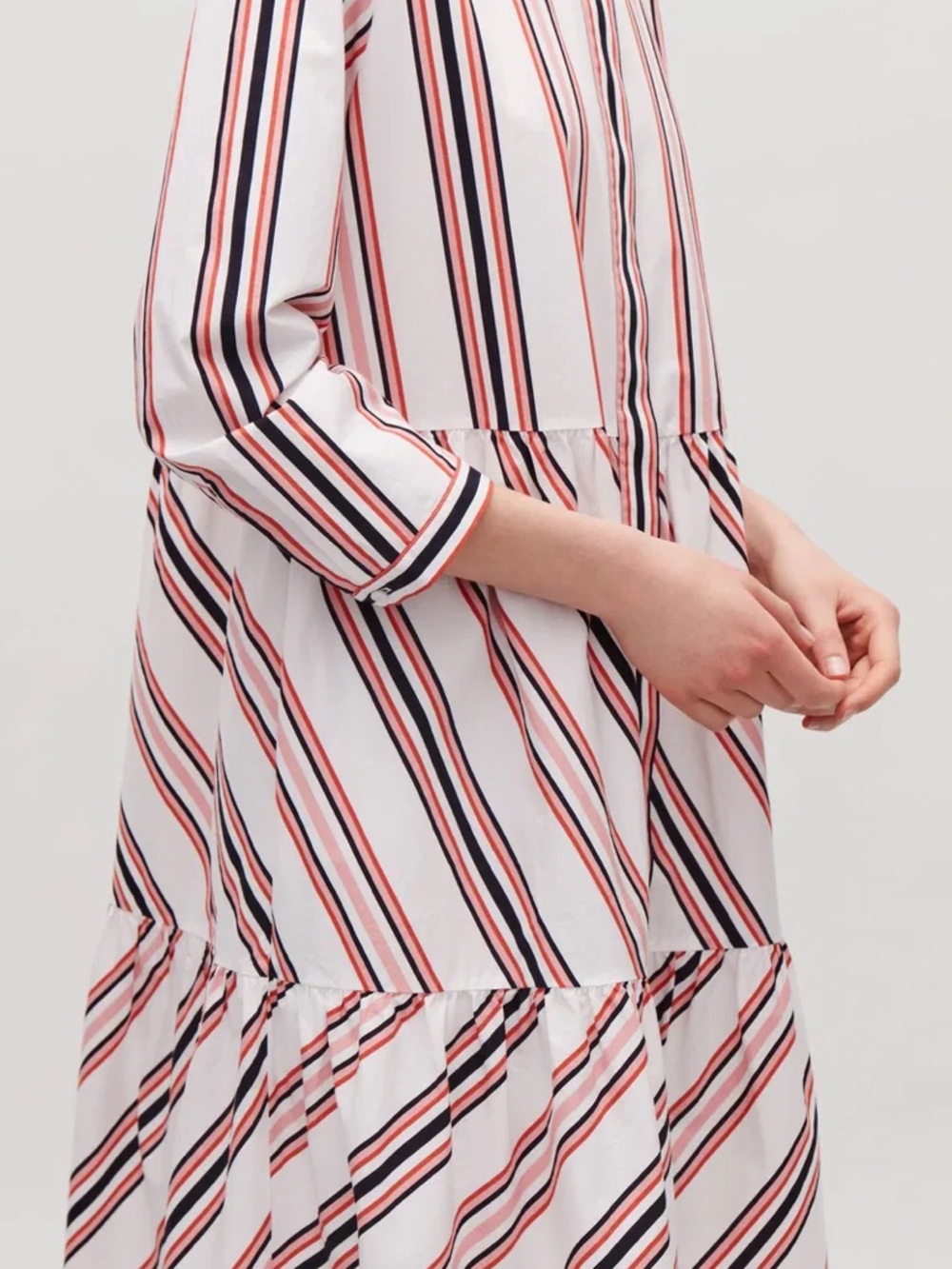 COS Striped Cream Dress with Red, Pink & Navy Stripes